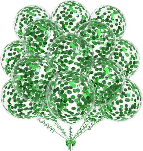 Vista 13 de 50 globos de confeti de papel de aluminio verde aguacate, globos de látex de 12 pulgadas con confeti verde aguacate en el interior para cumpleaños