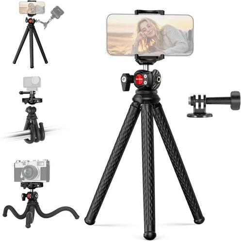 Vista 16 de NEEWER Trípode para cámara con control remoto, mini trípode flexible para teléfono con adaptador de montaje de cámara de acción, soporte oculto