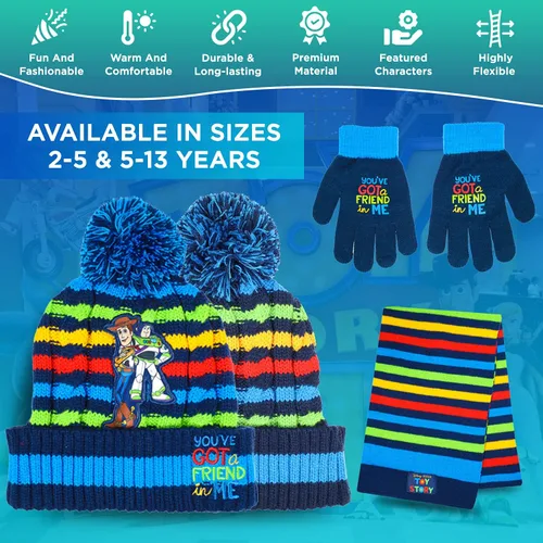 Vista 5 de Toy Story - Bufanda de invierno y guantes de nieve para niños y niñas juego de 3 piezas lindo y cálido para exteriores incluye caja de regalo