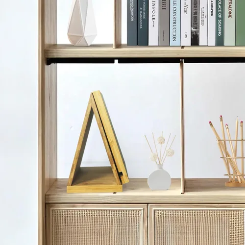 Vista 7 de ZenRich Soporte de madera de bambú para libros, valet de lectura único de rincón de libros con taza, gafas y soporte para bolígrafo/tableta/Kindle.