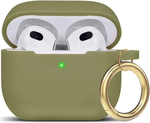 Vista 11 de Compatible con funda AirPods Pro 2019, Gawnock Funda de silicona suave y flexible para funda AirPods Pro para mujeres y niñas con llavero (Caqui)