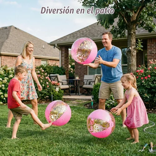 Vista 4 de POPLAY - Pelota de playa con purpurina de 16 pulgadas, 3 piezas, rosa