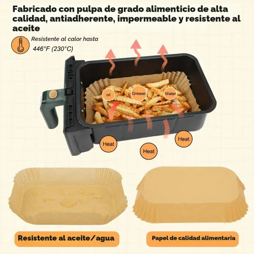Vista 2 de BYKITCHEN Forros de papel desechables para freidora de aire Ninja Dual Airfryer, 100 PCS hojas de papel pergamino rectangulares para freidora