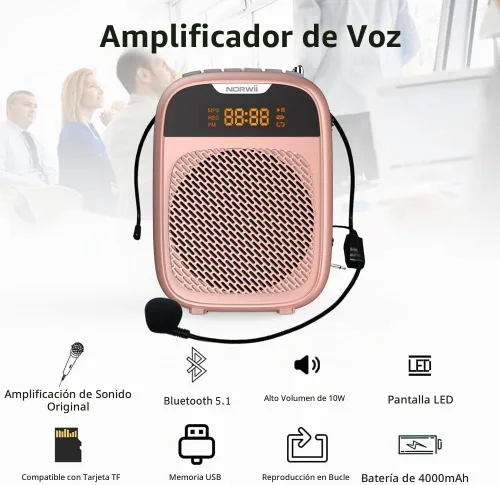 Vista 3 de Norwii Mini amplificador de voz recargable portátil para profesores