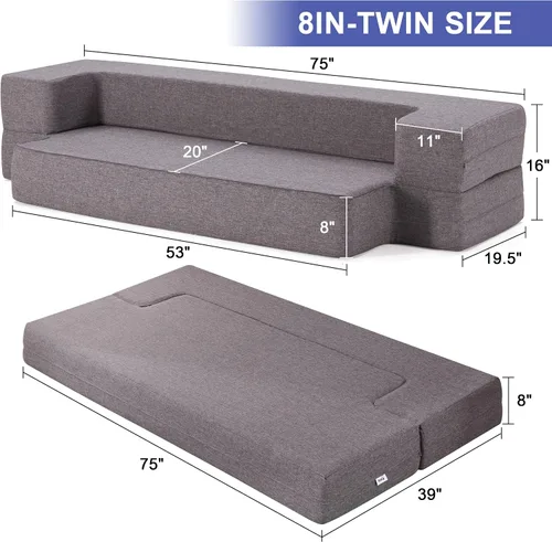 Vista 8 de Lazyzizi Sofá cama de suelo, sofá cama convertible plegable con 2 almohadas y funda lavable para sala de estar, invitados, sala de juegos, 8