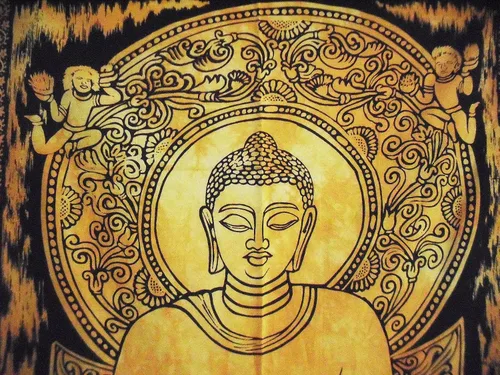Vista 2 de Póster de Lord Buda, decoración de pared india, tapiz hippie, bohemio para colgar en la pared, decoración de dormitorio gitano, arte de pared