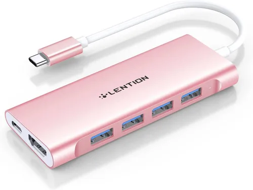 Vista 10 de LENTION 5-in-1 USB-C Hub, 4 USB3.0, 60W Charging, Multiport Adapter Ideal for Work & Study, Stable Driver 3.0 Certified, Compatible with macOS