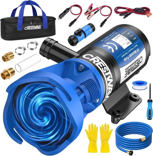Vista 7 de CrestWave Bomba maceradora RV - Vaciado rápido de 4 minutos para tanques de caravanas y barcos 12 GPM, elevación de 10 pies Motor de cobre de 12