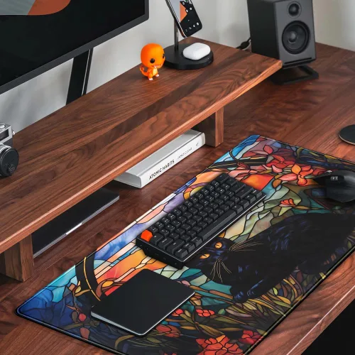 Vista 5 de Tapete de Escritorio de Gato Negro Atardecer Vintage, Alfombrilla de Ratón y Teclado de Escritorio, Alfombrilla de Ratón XXL Grande para Laptop