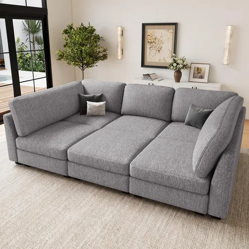 Vista 10 de Belffin Sofá cama seccional de pana de felpa con asiento ancho y profundo, modulares de nube seccionales para sala de estar. Sofá negro