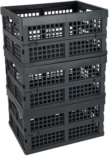 Vista 6 de Idotry - Paquete de 3 cajas de almacenamiento plegables apilables de plástico de 15 L, cesta de almacenamiento plegable apilable