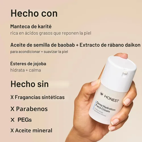 Vista 3 de Honest Beauty Crema facial de hidratación profunda para piel seca, hidrata y apoya la barrera de humedad natural, hipoalergénica, suave sensible