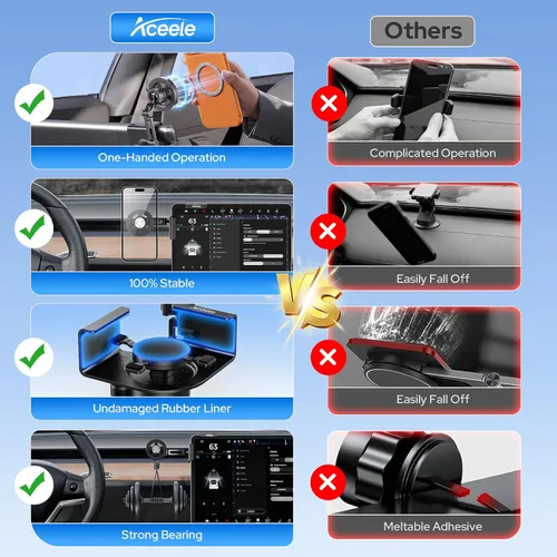Vista 15 de Aceele Magsafe - Soporte de teléfono para Tesla Model 3 e Y, marco de metal magnético para accesorios de pantalla táctil de automóvil, soporte