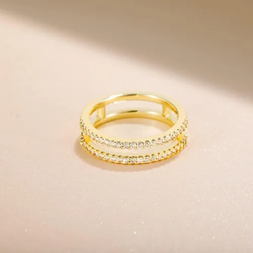 Vista 2 de Mameloly Alianzas de boda para mujer, delicadas circonitas cúbicas de media eternidad, apilables, refuerzo de compromiso, doble anillo tamaño 4-12