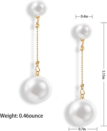 Vista 4 de Aretes largos de perlas doradas para mujer, aretes colgantes de perlas blancas con borlas para adolescentes, niñas, cumpleaños, día de San Valentín