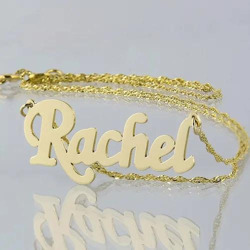 Vista 2 de Collar con nombre personalizado de oro 14k con dije colgante delicado