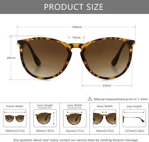 Vista 5 de SUNGAIT Gafas de sol redondas vintage para mujeres y hombres, estilo clásico retro