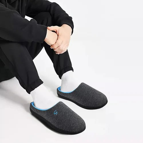 Vista 7 de Pantuflas de espuma viscoelástica para hombre, pantuflas de casa para hombre, cómodas y transpirables, textura de mezcla de algodón, forro