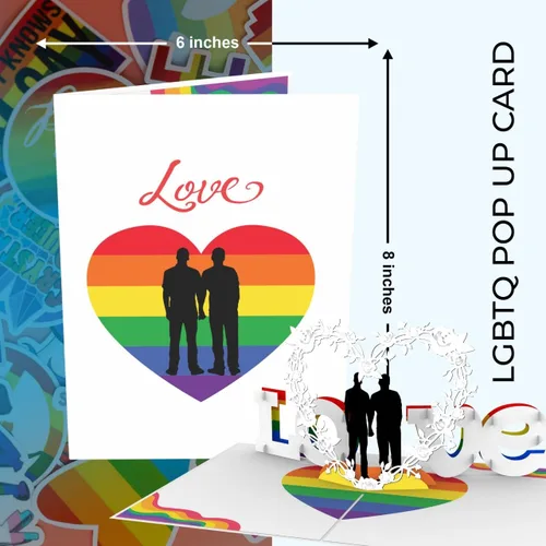 Vista 7 de iGifts And Cards Tarjeta desplegable 3D de corazón gay – Escultura floral Love is Love para el mes del orgullo, boda, aniversario y salida – Regalo