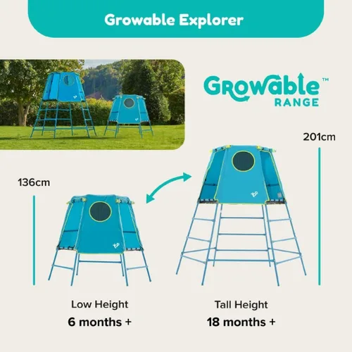 Vista 3 de Explorer 2 Jungle Gym - Juego de escalada con marco de acero ajustable, toldo y plataforma resistentes a la intemperie, juego al aire libre