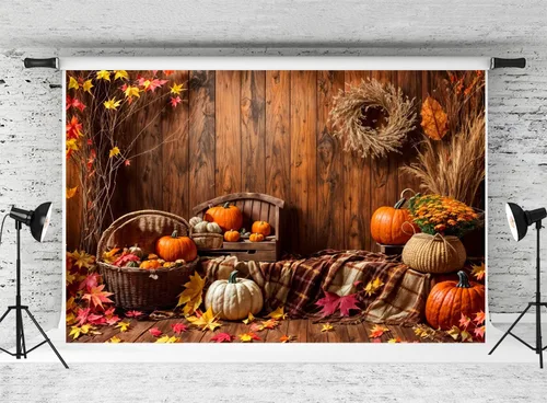 Vista 30 de Kate Fondo de fotografía para el día de Acción de Gracias, otoño, calabaza, decoración del hogar, fondo para niños, fiesta, estudio (7 x 5 pies)