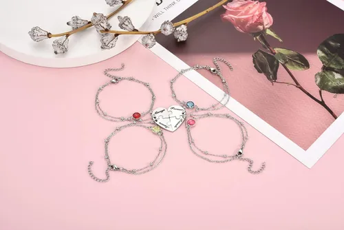 Vista 3 de BOPREINA Juego de pulseras de rompecabezas de 34 piezas para la familia, mejor amiga, de acero inoxidable, mejores amigos, para siempre, tobillera