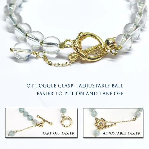 Vista 4 de Morchic Pulsera de cuentas de cristal de cuarzo transparente de 0.236 in para mujer, regalo de cumpleaños de piedras preciosas naturales, cierre