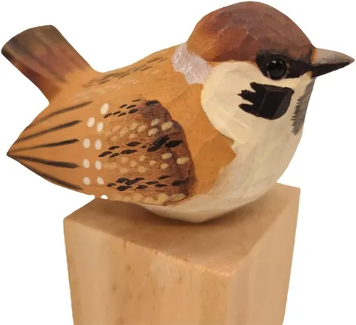 Vista 23 de Figura de pájaro de madera Azure Tit, tilo tallado a mano, marrón claro, decoración moderna para el hogar, regalo de pájaro