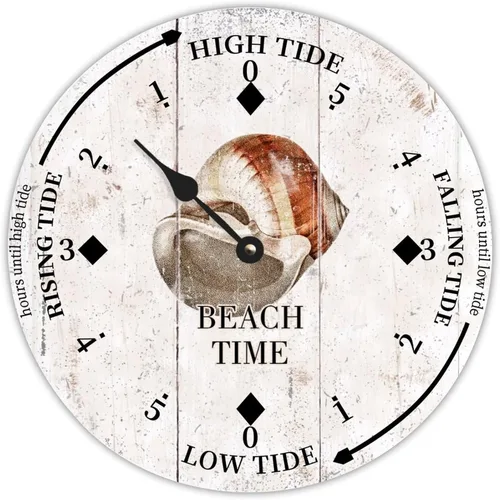 Vista 14 de Reloj de marea vintage de playa, hora de playa, cangrejo oceánico, reloj de madera, reloj de marea de madera, reloj de marea alta y baja, reloj