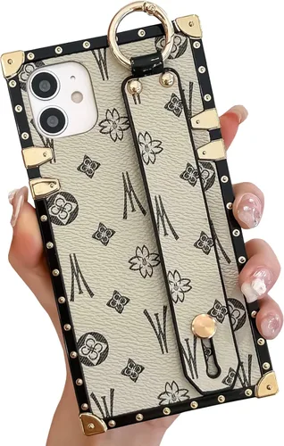 Vista 25 de Funda rectangular de cuero compatible con 11 con correa para pulsera, funda de diseño de lujo para mujeres y niñas, funda protectora con soporte