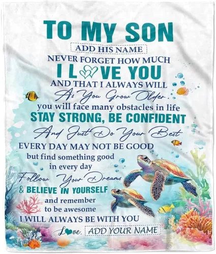 Vista 22 de Manta Personalizada "To My Son" de Mamá y Papá Regalos para Hijo que Va a la Universidad Cumpleaños Graduación Navidad Regalo Personalizado Manta