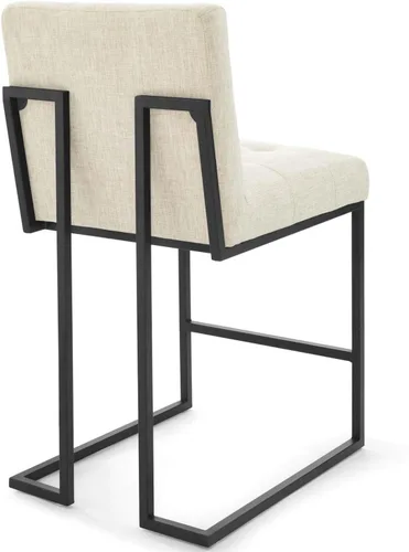 Vista 4 de Modway Privy Taburete tapizado de tela de acero inoxidable negro, beige