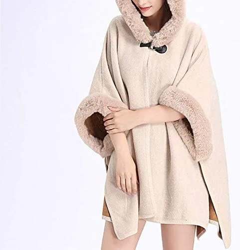 Vista 2 de Tngan Chaqueta tipo chal para mujer, capa de invierno cálida con capucha