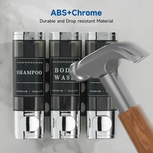 Vista 6 de Unisense - Dispensador de champú y acondicionador, dispensador de jabón de ducha de 3 cámaras, sin taladro, dispensador de champú montado