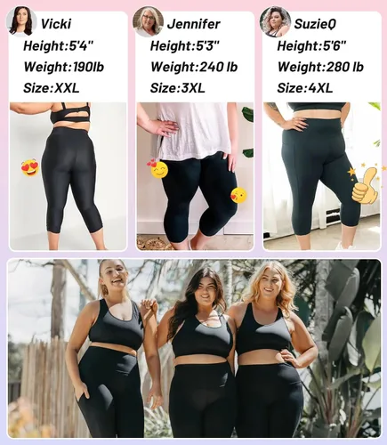 Vista 5 de Happy.angel Leggings de talla extra grande con bolsillos para mujer, pantalones de yoga capri de cintura alta, ajustados, recortados, tallas 3X 4X