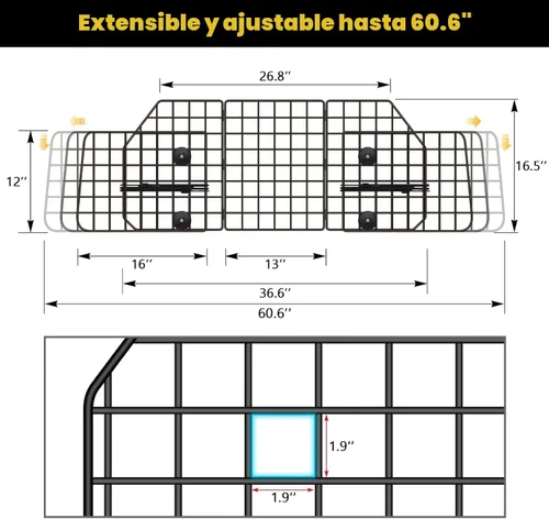 Vista 3 de Barreras de coche para perros Gtongoko para SUV, vehículos, coches, camiones, mallas de alambre ajustables mejoradas para mascotas, universales