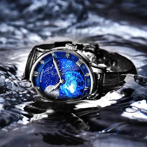 Vista 7 de WISHDOIT Relojes mecánicos automáticos para hombre acero inoxidable impermeable cuerda automática cielo estrellado reloj de lujo para hombre
