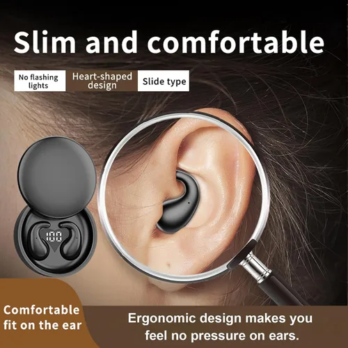 Vista 3 de Auriculares pequeños invisibles para dormir de lado, auriculares inalámbricos Bluetooth planos, con enmascaramiento de ruido, auriculares discretos