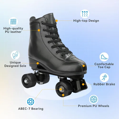 Vista 2 de XUDREZ - Patines de cuero PU para hombres y mujeres, tipo botines, de doble fila, para principiantes, patines profesionales para interiores