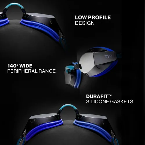 Vista 3 de TYR Gafas de natación para adultos Black Ops 140 EV Reducción de arrastre de perfil bajo Vista periférica de 140 grados Juntas de silicona