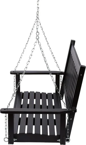 Vista 4 de Shine Company Maine - Columpio para porche de madera para exteriores de 54 pulgadas con cadenas, banco colgante, 4.5 pies, color negro
