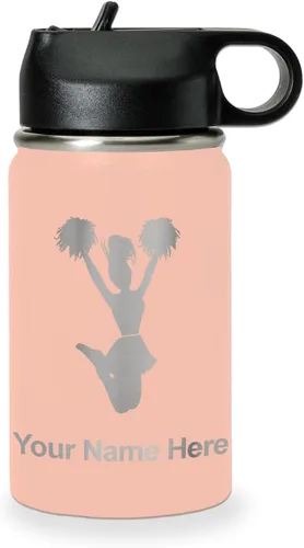 Vista 36 de LaserGram Botella de agua con tapa abatible de doble pared de 12 onzas con pajita, animadora, grabado personalizado incluido (negro)
