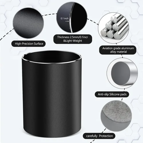 Vista 2 de RQB Soporte de metal para bolígrafo para escritorio, organizador de escritorio redondo de aluminio y soporte para brochas de maquillaje, caja