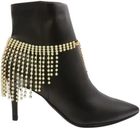 Vista 6 de Pulsera de botas de moda occidental para mujer, cadena de metal dorado brillante, cuentas de color verde azulado y menta