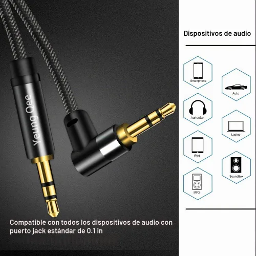 Vista 3 de Cable auxiliar de 0.138 in de 1 pie, cable de audio estéreo trenzado de nailon de 0.138 in macho a macho, adaptador de entrada auxiliar