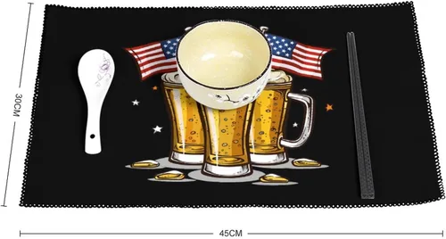 Vista 2 de Beer American Flag Placemats Set of 6 Resistant Table Mats Washable Place Mats for Dinner Party Table Decoration