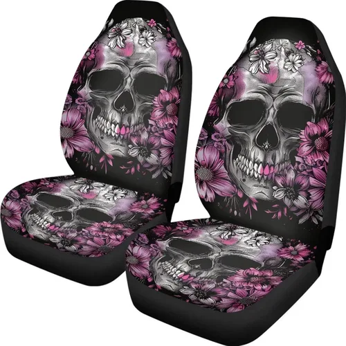 Vista 11 de UNICEU Juego de 2 fundas de cojín para asiento de automóvil, diseño de calavera gótica negra, lavable, accesorios interiores antideslizantes