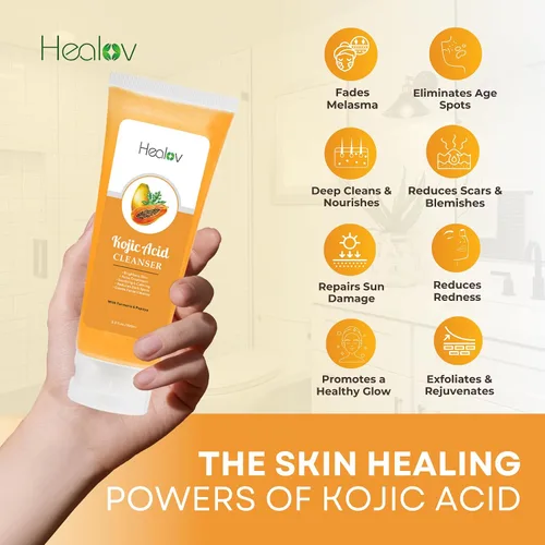 Vista 6 de Jabón de ácido kójico – Jabón facial y corporal de papaya kójica que ilumina la piel para hiperpigmentación – El jabón de manchas oscuras reduce