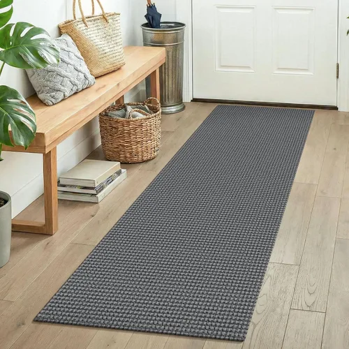 Vista 24 de KOZYFLY - Tapete para puerta de interior, lavable, pequeña, antideslizante, con respaldo de goma, felpudo de algodón para el hogar, color negro