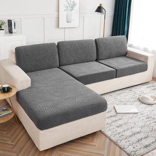 Vista 9 de Fundas de cojín elásticas para sofá, funda de cojín para asiento de sofá, diseño de hojas jacquard, protector de muebles para sofá seccional Beige